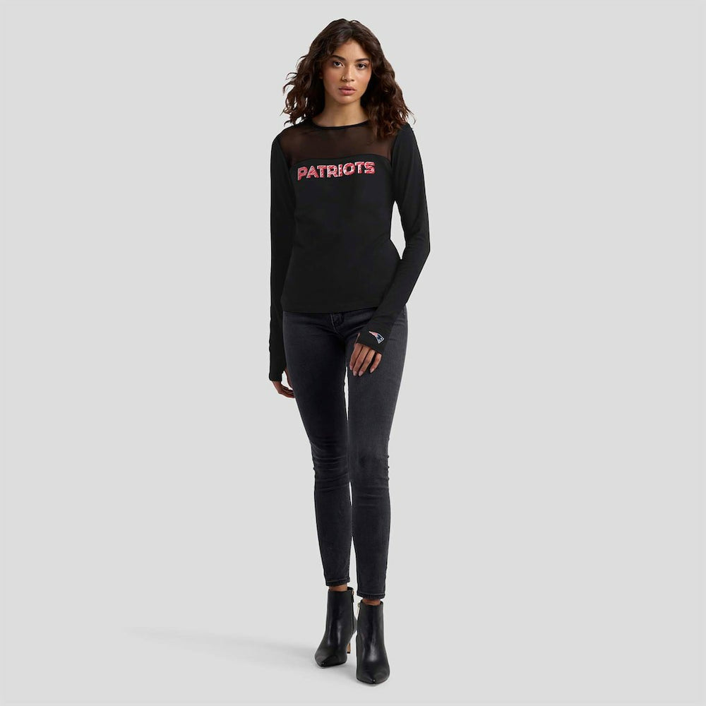 NFL New England Patriots WEAR by Erin Andrews x Gracie Hunt Women's Mesh Panel Long Sleeve T-Shirt