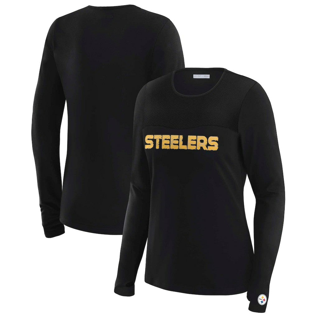 NFL Pittsburgh Steelers WEAR by Erin Andrews x Gracie Hunt Women's Mesh Panel Long Sleeve T-Shirt