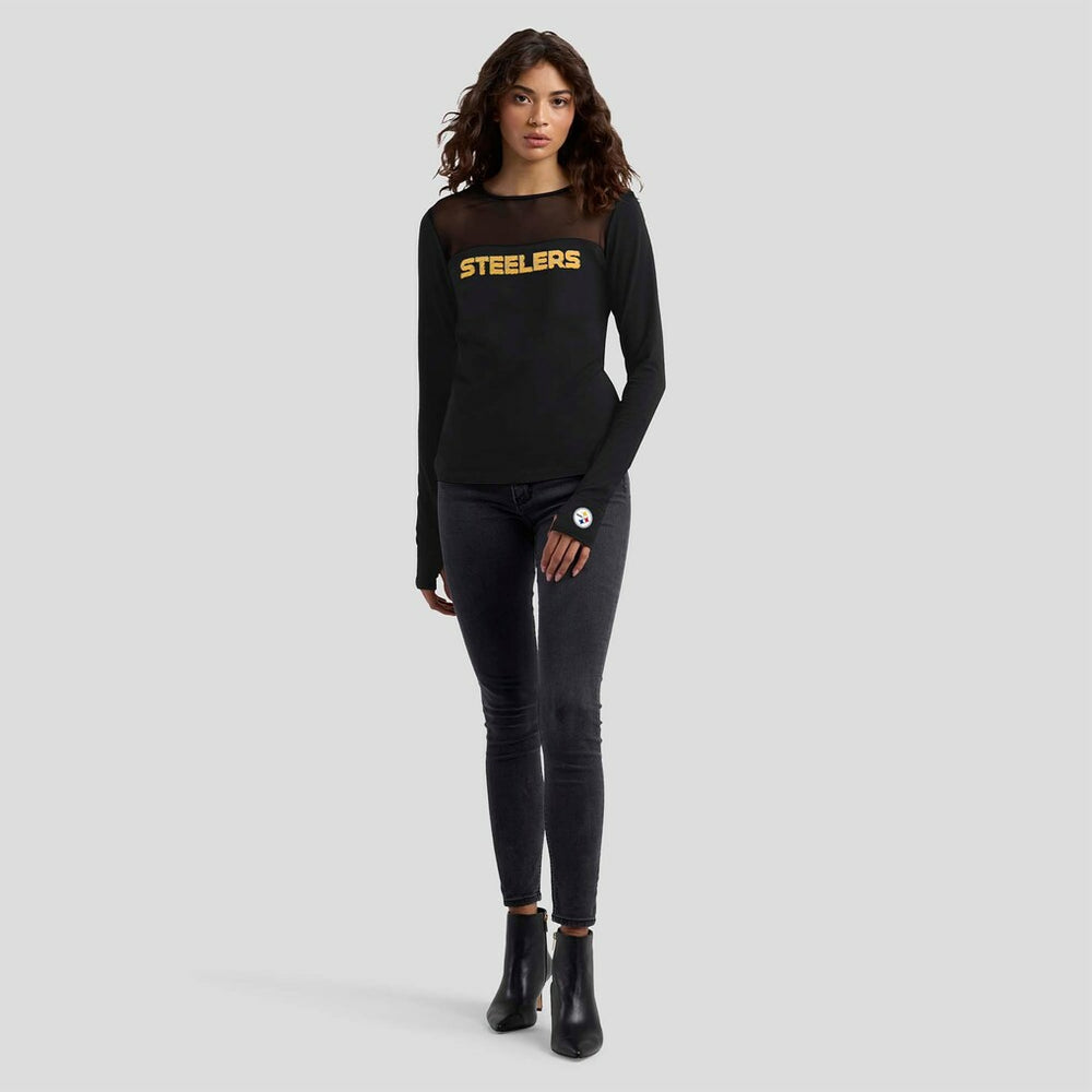 NFL Pittsburgh Steelers WEAR by Erin Andrews x Gracie Hunt Women's Mesh Panel Long Sleeve T-Shirt