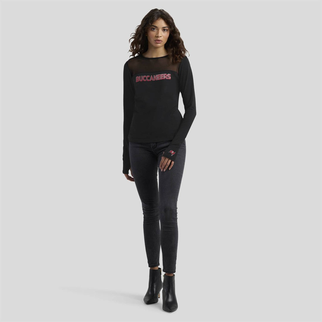 NFL Tampa Bay Buccaneers WEAR by Erin Andrews x Gracie Hunt Women's Mesh Panel Long Sleeve T-Shirt