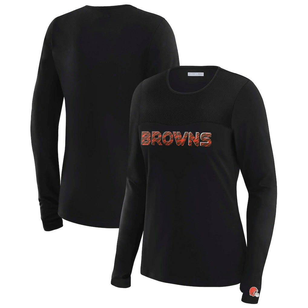 NFL Cleveland Browns WEAR by Erin Andrews x Gracie Hunt Women's Mesh Panel Long Sleeve T-Shirt