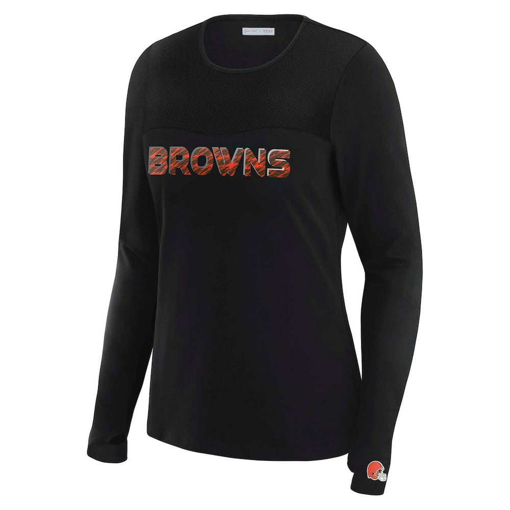 NFL Cleveland Browns WEAR by Erin Andrews x Gracie Hunt Women's Mesh Panel Long Sleeve T-Shirt