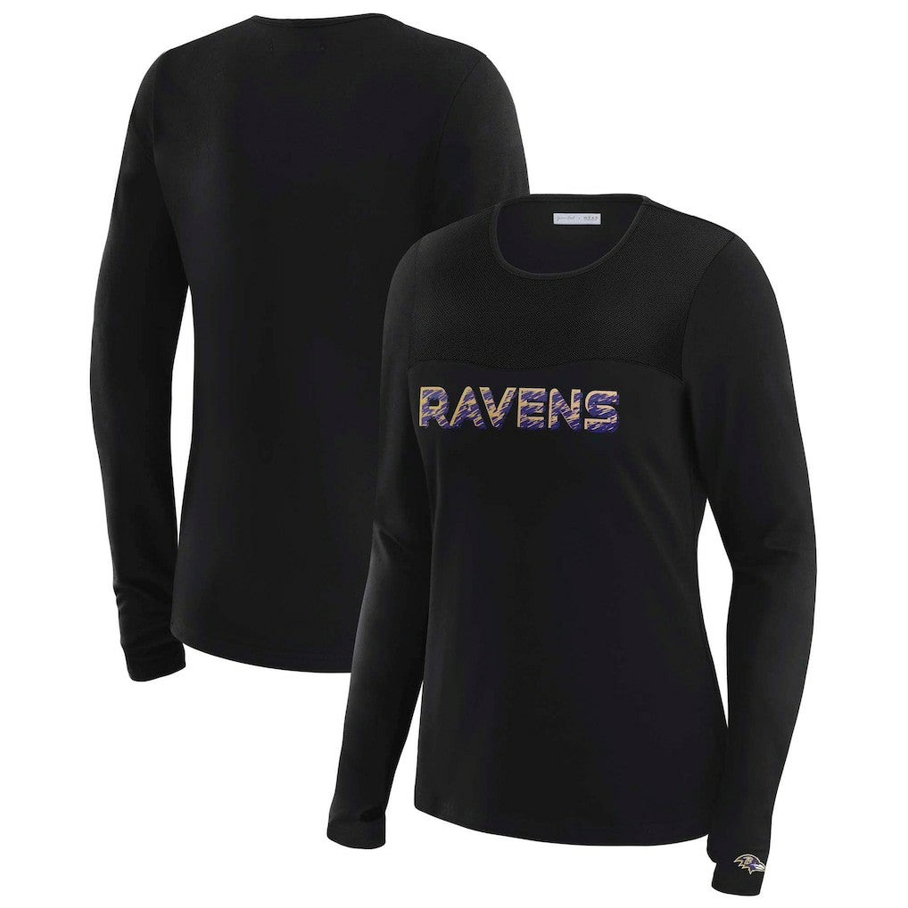 NFL Baltimore Ravens WEAR by Erin Andrews x Gracie Hunt Women's Mesh Panel Long Sleeve T-Shirt