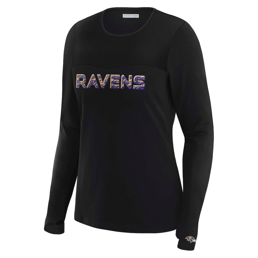 NFL Baltimore Ravens WEAR by Erin Andrews x Gracie Hunt Women's Mesh Panel Long Sleeve T-Shirt