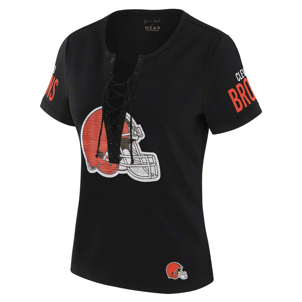 NFL Cleveland Browns WEAR by Erin Andrews x Gracie Hunt Women's Draft Me Lace-Up T-Shirt