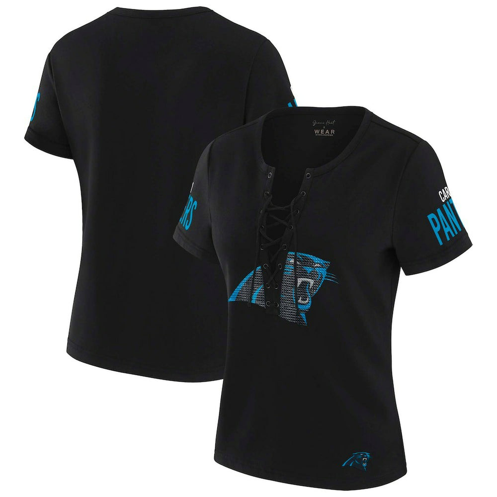 NFL Carolina Panthers WEAR by Erin Andrews x Gracie Hunt Women's Draft Me Lace-Up T-Shirt