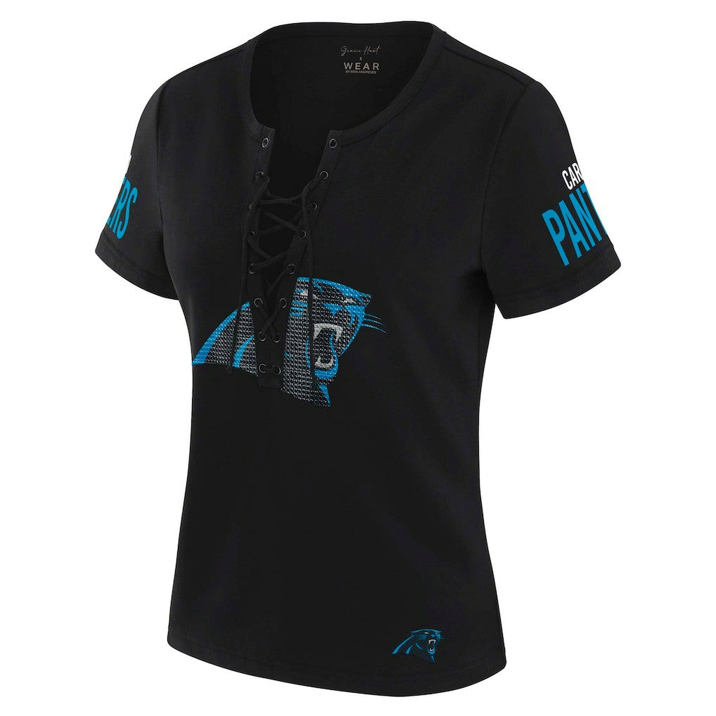 NFL Carolina Panthers WEAR by Erin Andrews x Gracie Hunt Women's Draft Me Lace-Up T-Shirt