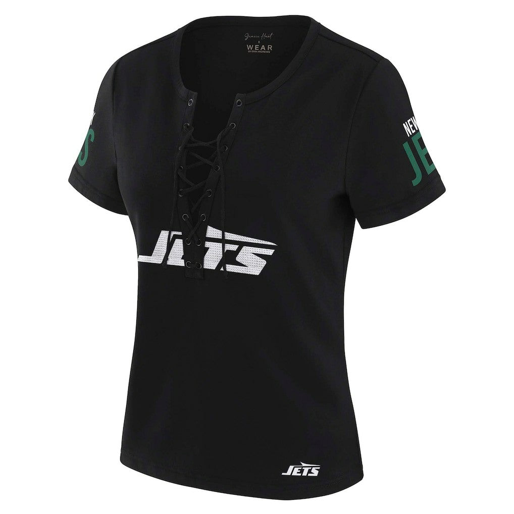 NFL New York Jets WEAR by Erin Andrews x Gracie Hunt Women's Draft Me Lace-Up T-Shirt