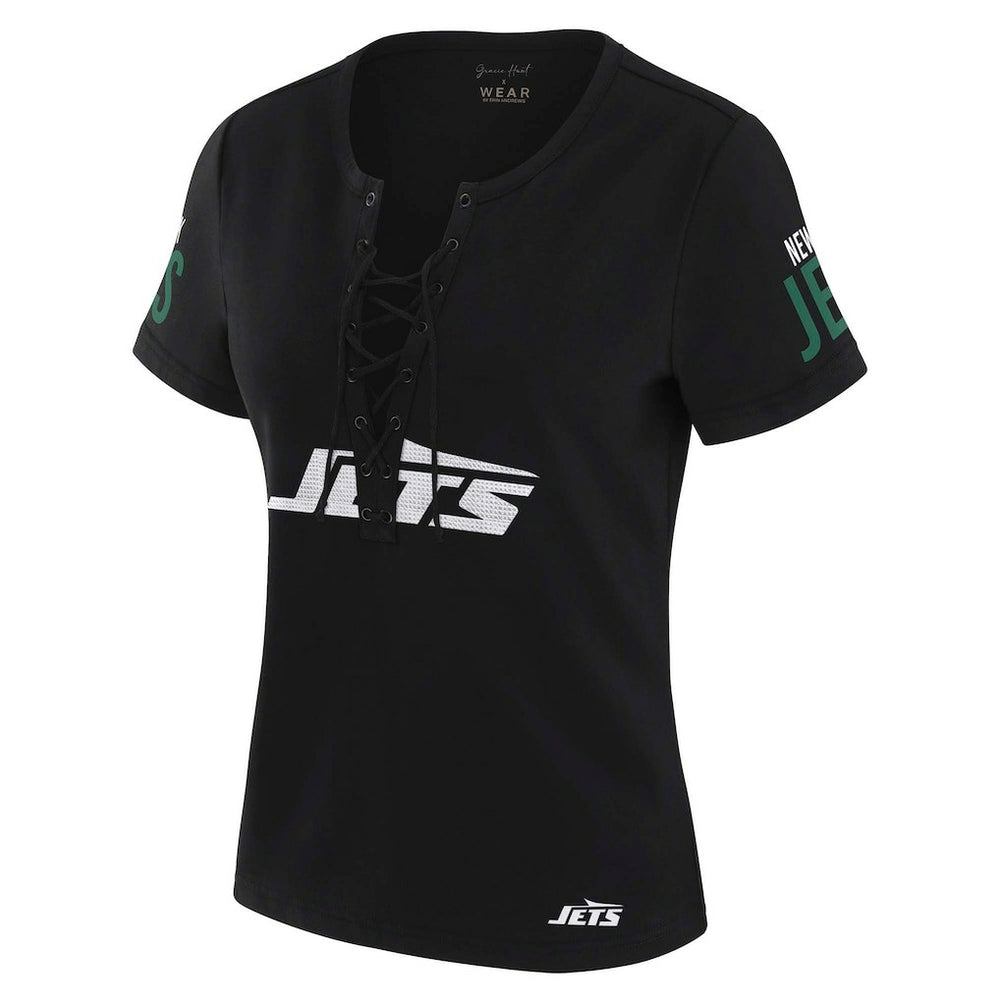 NFL New York Jets WEAR by Erin Andrews x Gracie Hunt Women's Draft Me Lace-Up T-Shirt