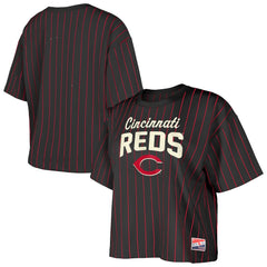 Cincinnati Reds Women's Cooperstown Collection Multiplier Pinstripe Cropped T-Shirt - Black | New Era
