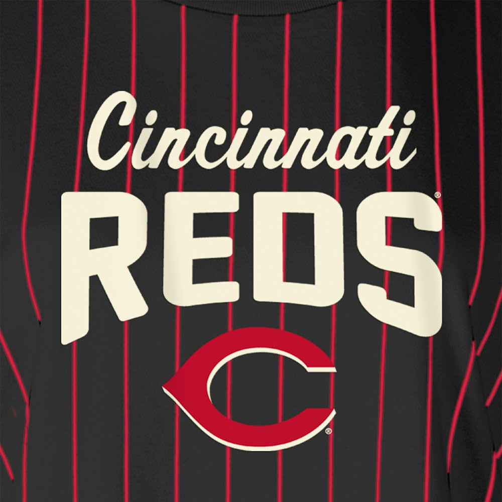 Cincinnati Reds Women's Cooperstown Collection Multiplier Pinstripe Cropped T-Shirt - Black | New Era