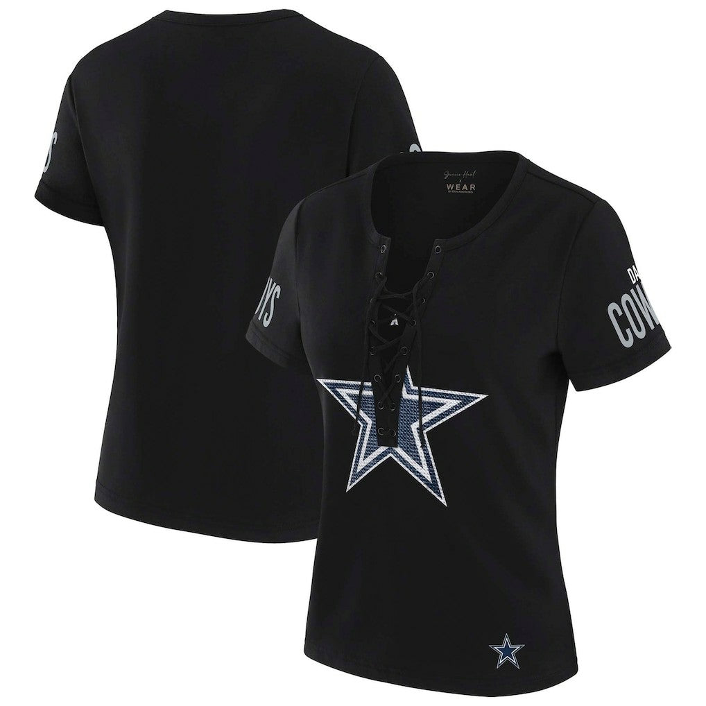 NFL Dallas Cowboys WEAR by Erin Andrews x Gracie Hunt Women's Draft Me Lace-Up T-Shirt