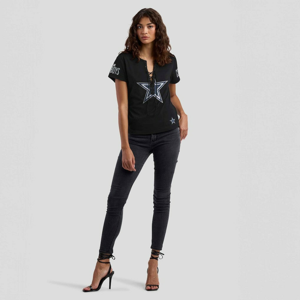 NFL Dallas Cowboys WEAR by Erin Andrews x Gracie Hunt Women's Draft Me Lace-Up T-Shirt