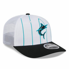 Miami Marlins 2025 Batting Practice 9SEVENTY Stretch-Snap Trucker Hat - White/Black | New Era