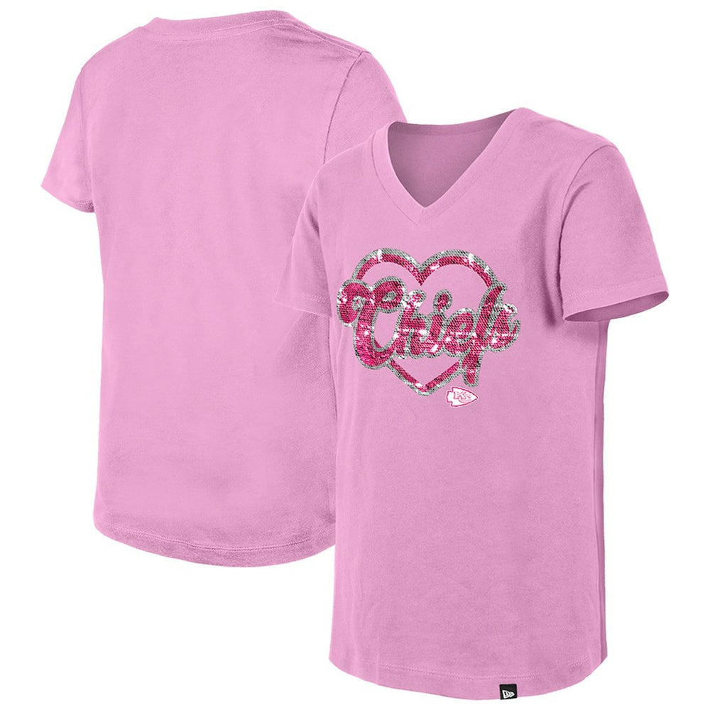 NFL Kansas City Chiefs Girls Youth Flip Sequins V-Neck T-Shirt