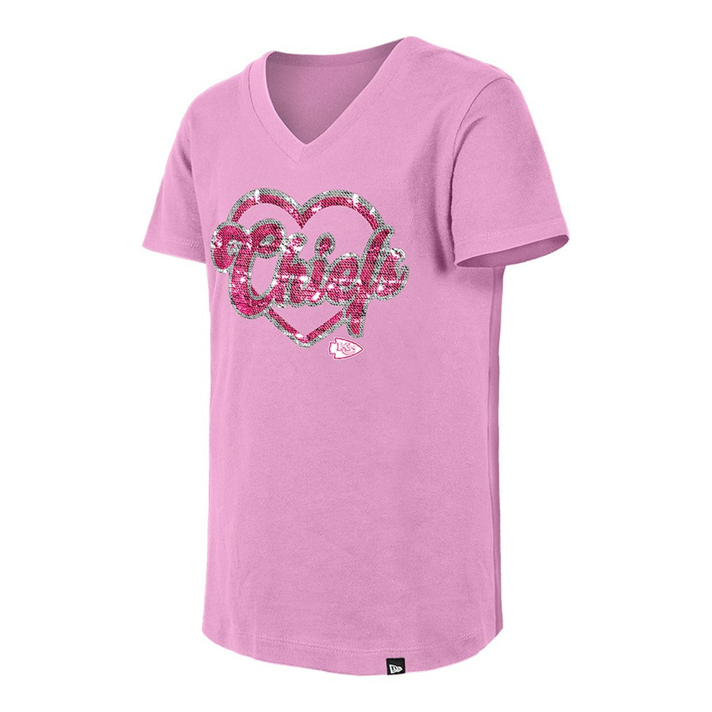 NFL Kansas City Chiefs Girls Youth Flip Sequins V-Neck T-Shirt