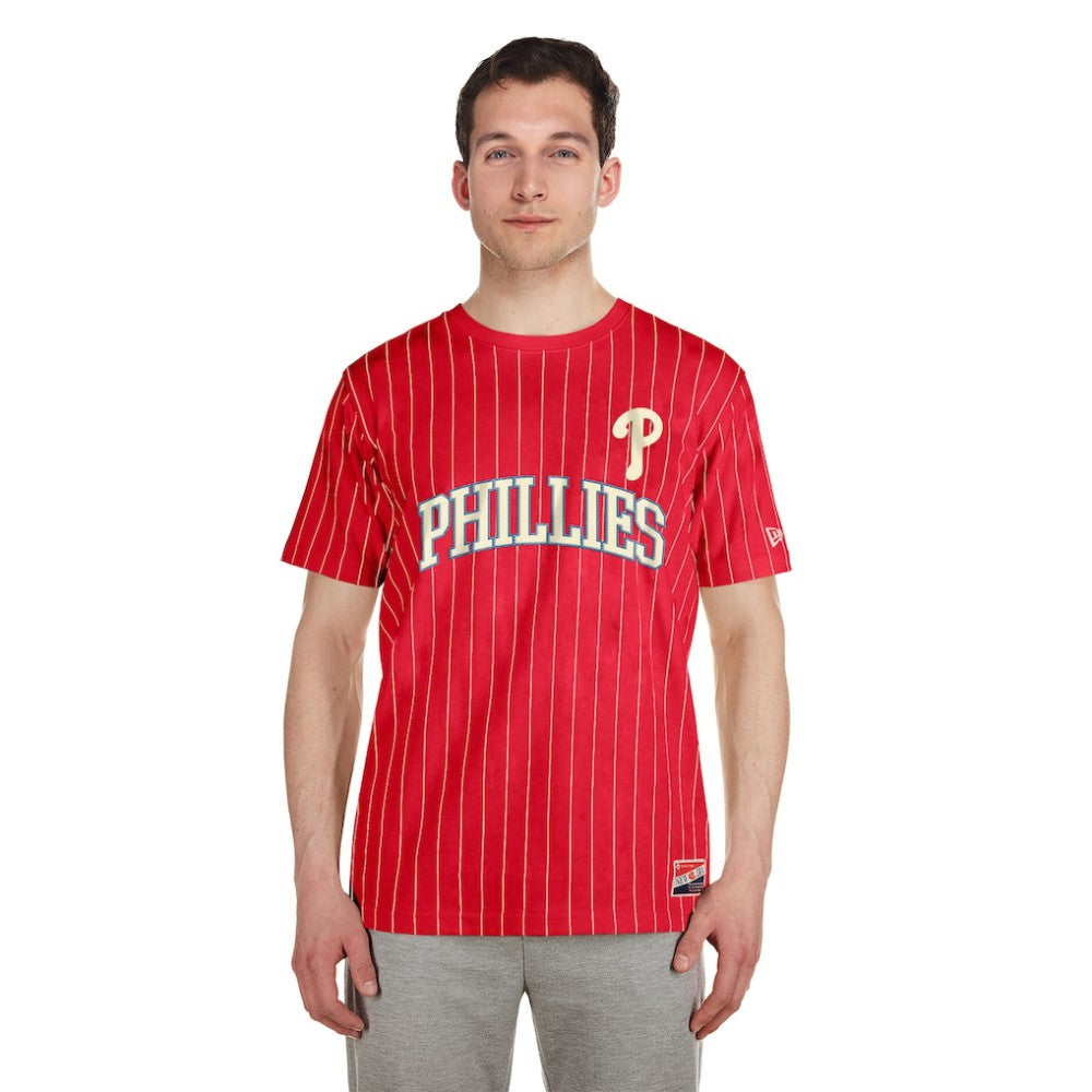 Philadelphia Phillies Throwback Pinstripe T-Shirt - Red | New Era