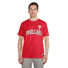Philadelphia Phillies Throwback Pinstripe T-Shirt - Red | New Era