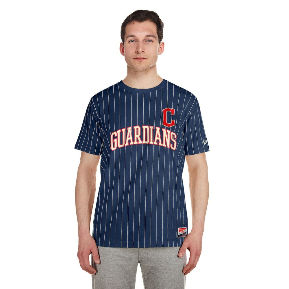 Cleveland Guardians Throwback Pinstripe T-Shirt - Navy | New Era