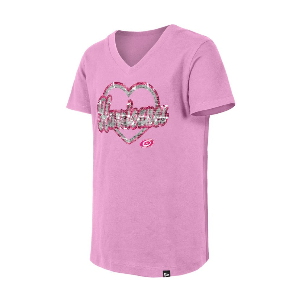 Carolina Hurricanes New Era Girl's Youth Flip Sequin V-Neck T-Shirt