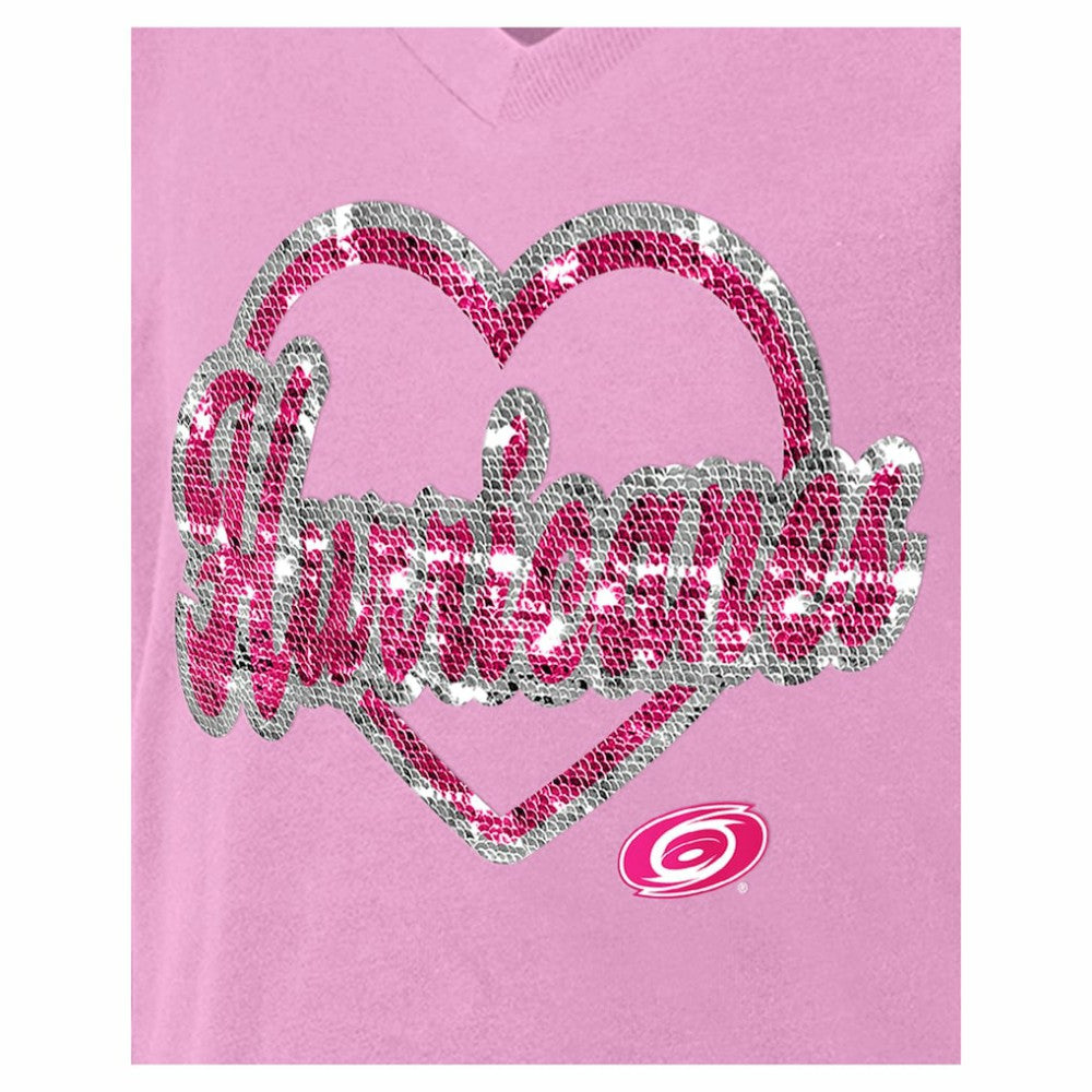 Carolina Hurricanes New Era Girl's Youth Flip Sequin V-Neck T-Shirt
