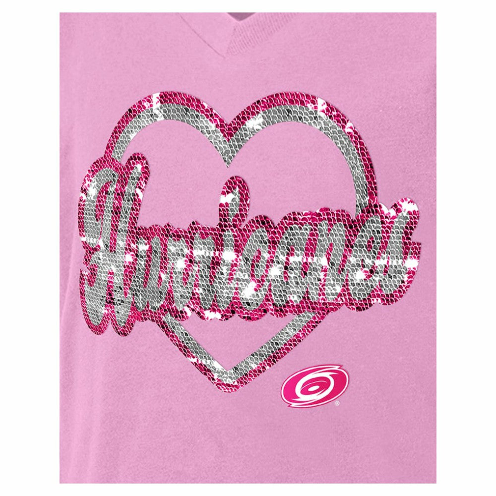 Carolina Hurricanes New Era Girl's Youth Flip Sequin V-Neck T-Shirt