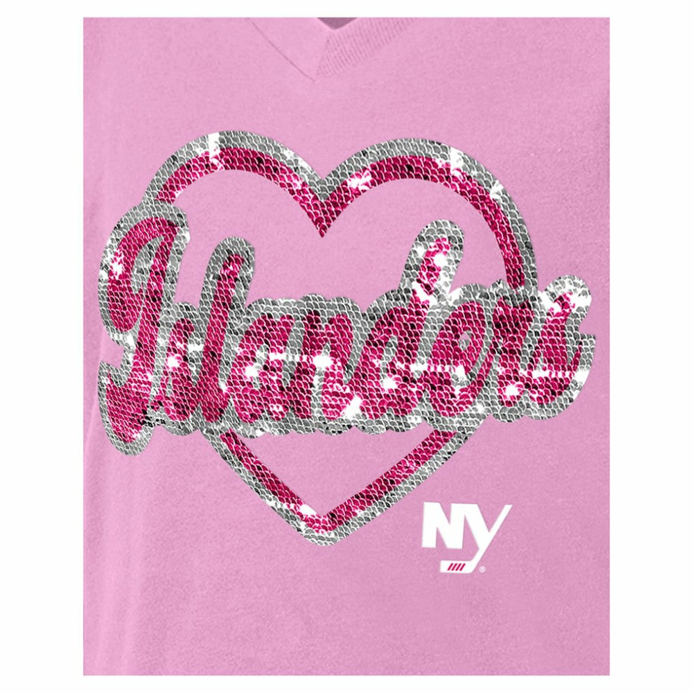 New York Islanders New Era Girl's Youth Flip Sequin V-Neck T-Shirt