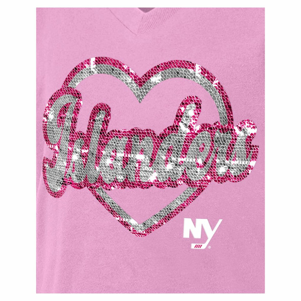 New York Islanders New Era Girl's Youth Flip Sequin V-Neck T-Shirt