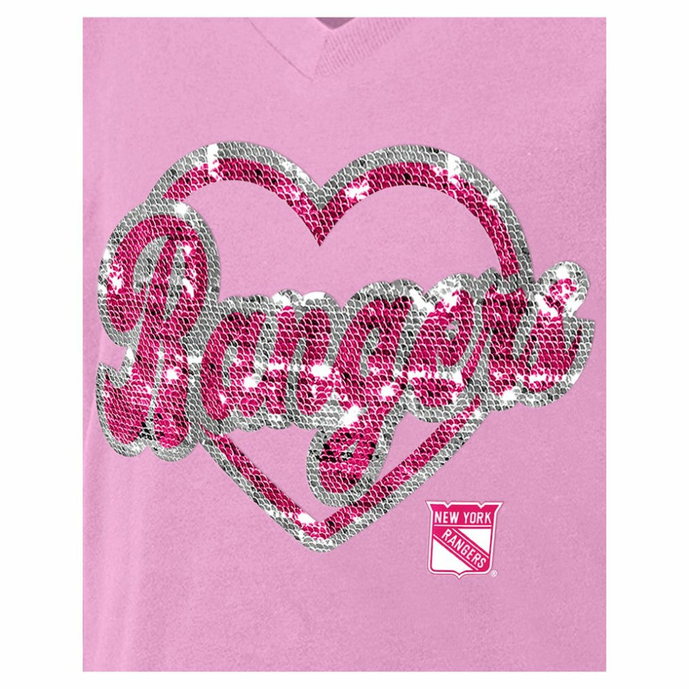 New York Rangers New Era Girl's Youth Flip Sequin V-Neck T-Shirt