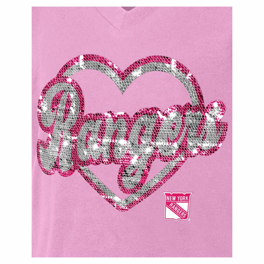 New York Rangers New Era Girl's Youth Flip Sequin V-Neck T-Shirt