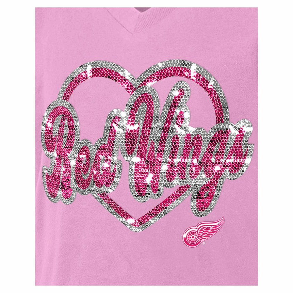Detroit Red Wings New Era Girl's Youth Flip Sequin V-Neck T-Shirt