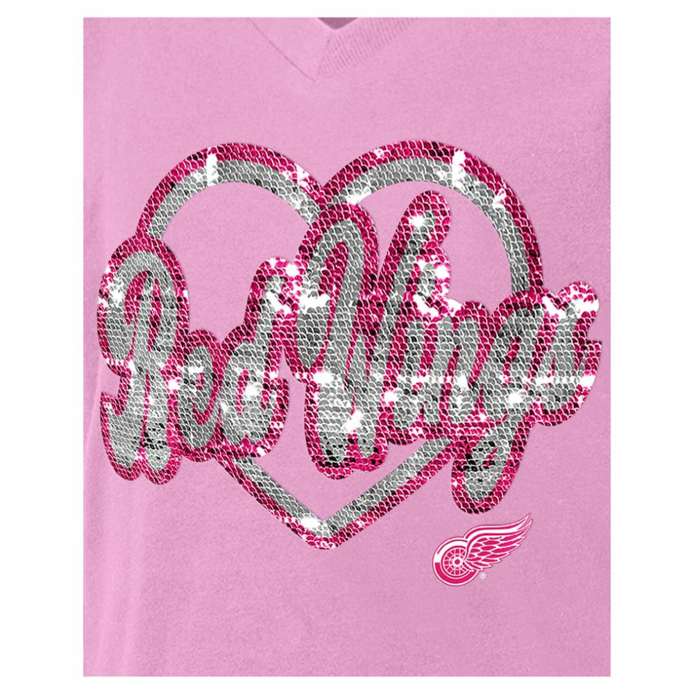 Detroit Red Wings New Era Girl's Youth Flip Sequin V-Neck T-Shirt