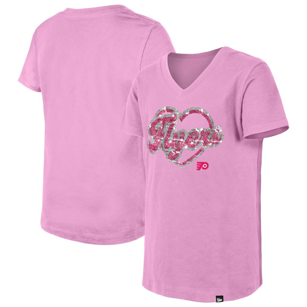 Philadelphia Flyers New Era Girl's Youth Flip Sequin V-Neck T-Shirt