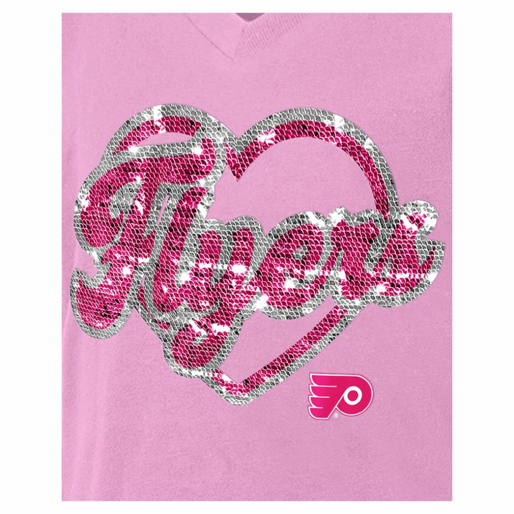 Philadelphia Flyers New Era Girl's Youth Flip Sequin V-Neck T-Shirt