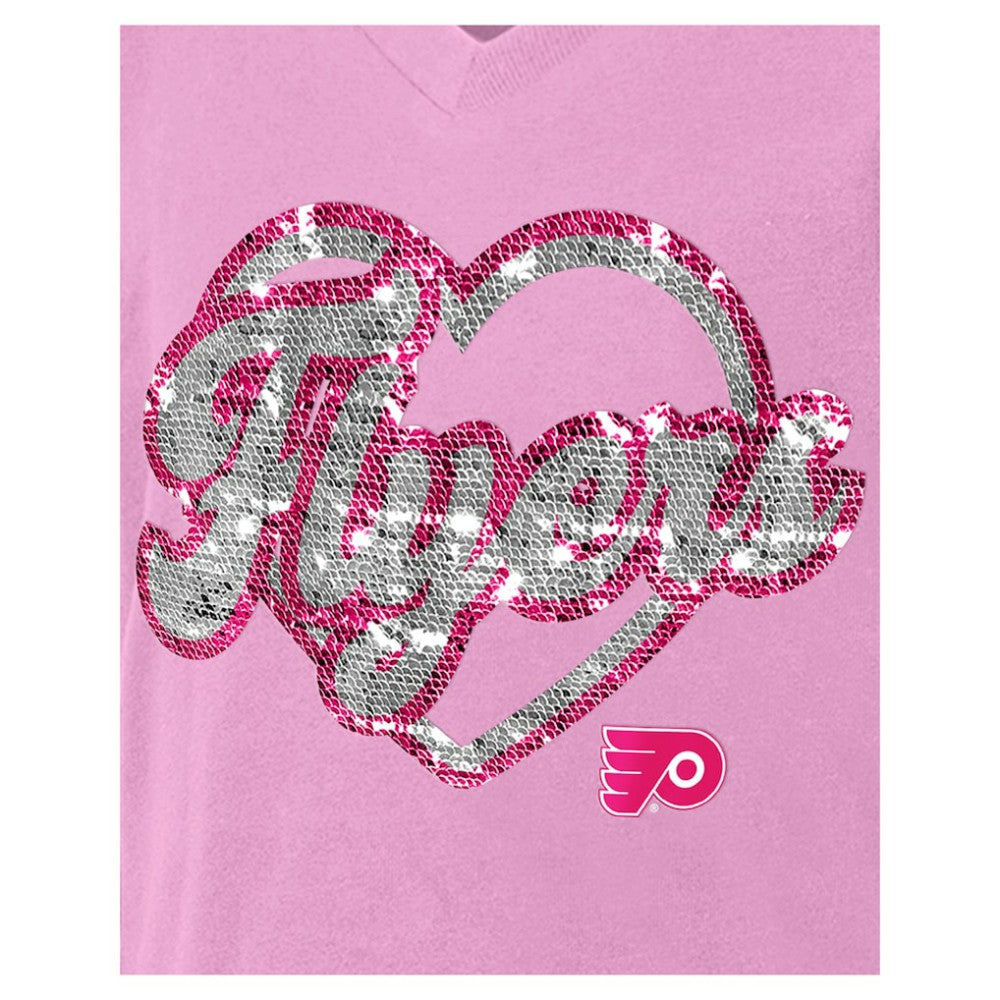 Philadelphia Flyers New Era Girl's Youth Flip Sequin V-Neck T-Shirt