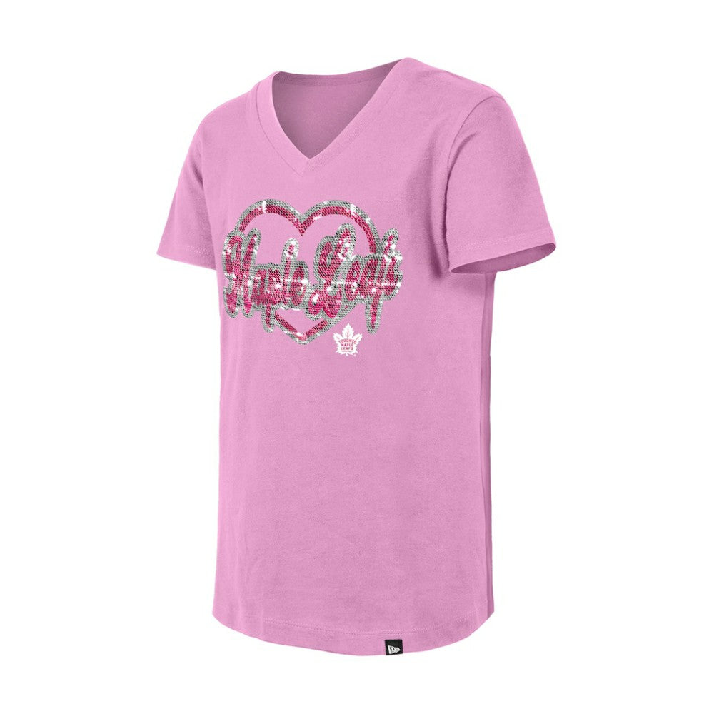 Toronto Maple Leafs New Era Girl's Youth Flip Sequin V-Neck T-Shirt