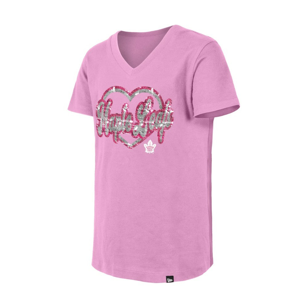 Toronto Maple Leafs New Era Girl's Youth Flip Sequin V-Neck T-Shirt