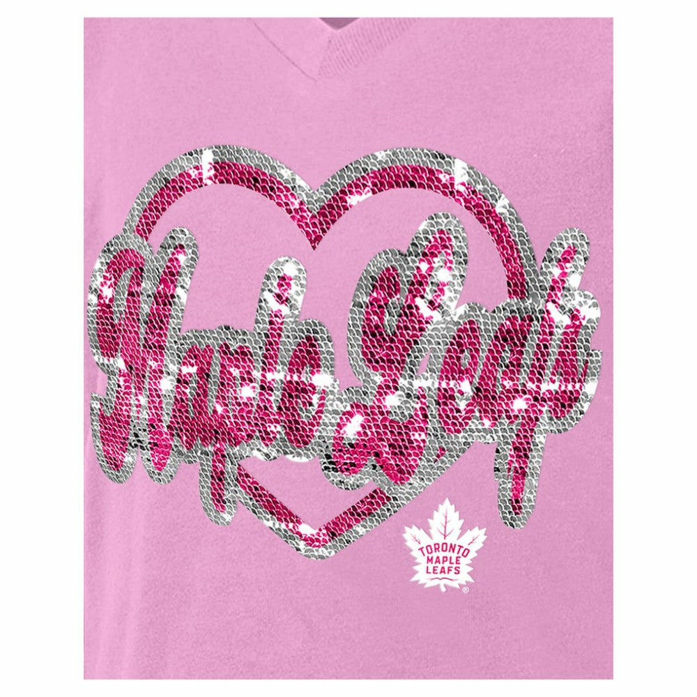 Toronto Maple Leafs New Era Girl's Youth Flip Sequin V-Neck T-Shirt