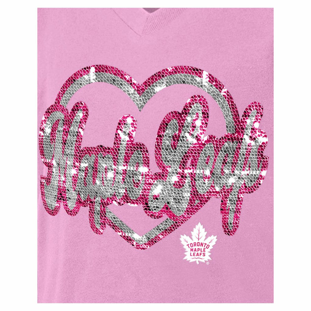 Toronto Maple Leafs New Era Girl's Youth Flip Sequin V-Neck T-Shirt