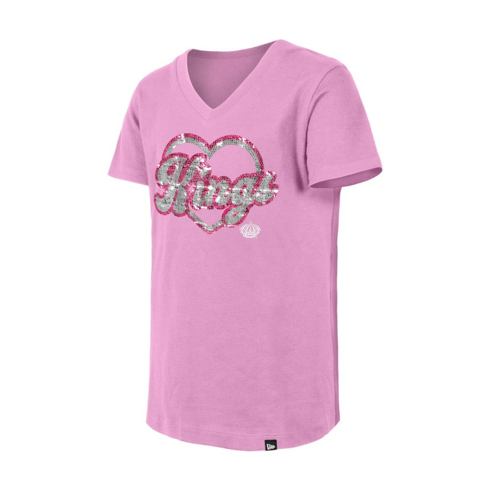 Los Angeles Kings New Era Girl's Youth Flip Sequin V-Neck T-Shirt