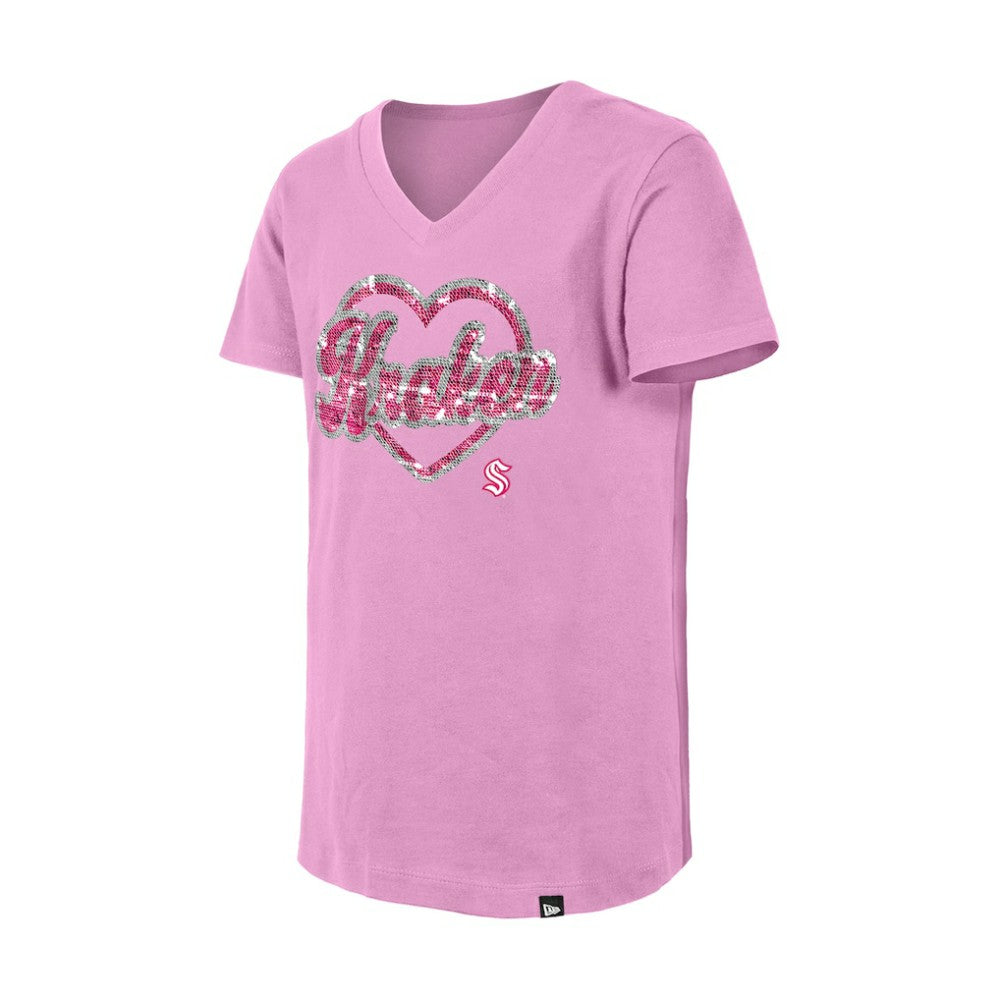 Seattle Kraken New Era Girl's Youth Flip Sequin V-Neck T-Shirt