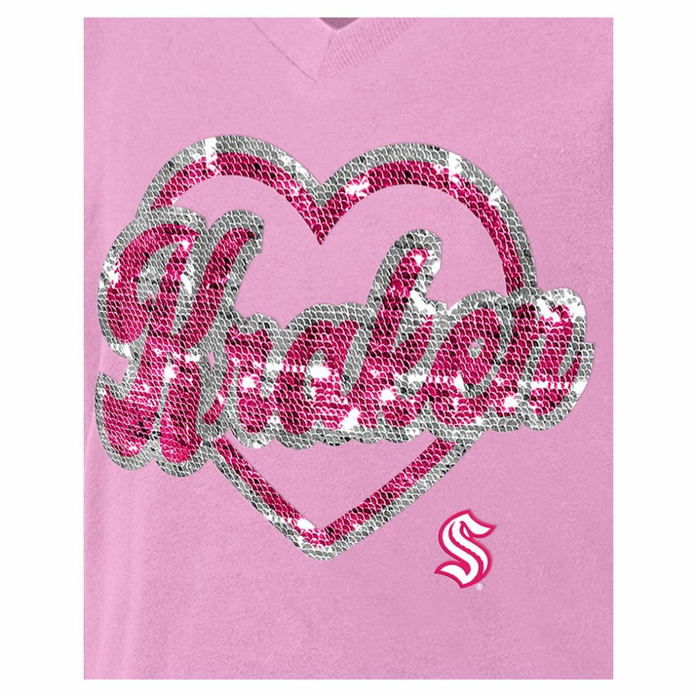 Seattle Kraken New Era Girl's Youth Flip Sequin V-Neck T-Shirt