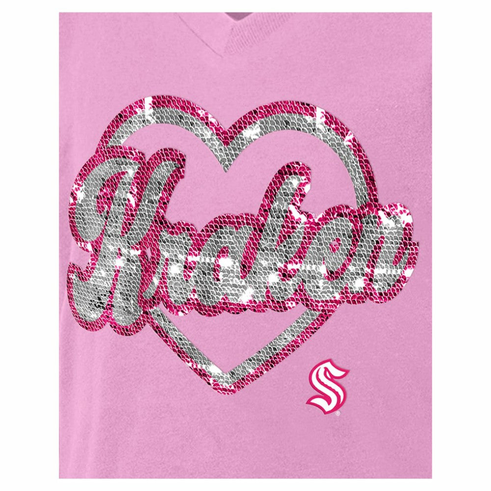 Seattle Kraken New Era Girl's Youth Flip Sequin V-Neck T-Shirt