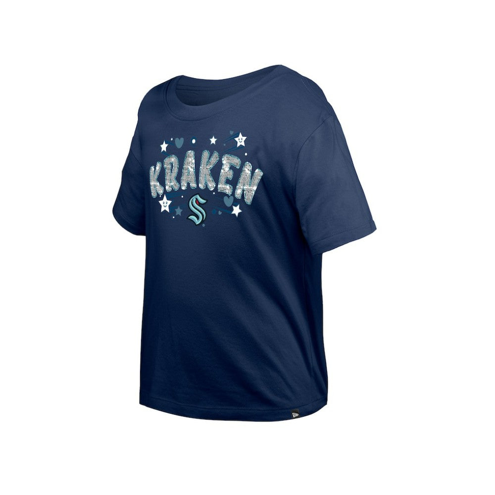 Seattle Kraken New Era Girl's Youth Flip Sequin T-Shirt