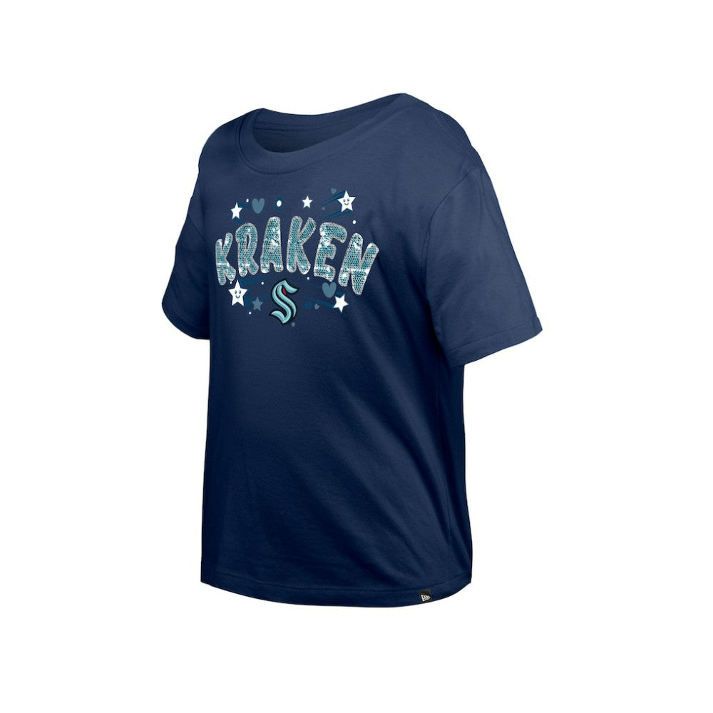 Seattle Kraken New Era Girl's Youth Flip Sequin T-Shirt