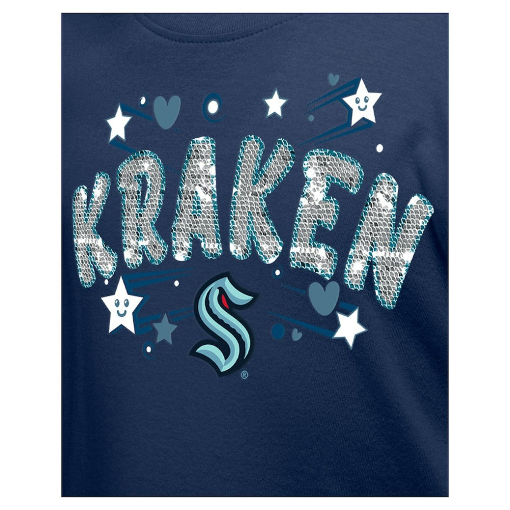 Seattle Kraken New Era Girl's Youth Flip Sequin T-Shirt