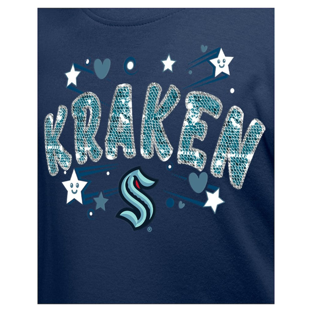 Seattle Kraken New Era Girl's Youth Flip Sequin T-Shirt