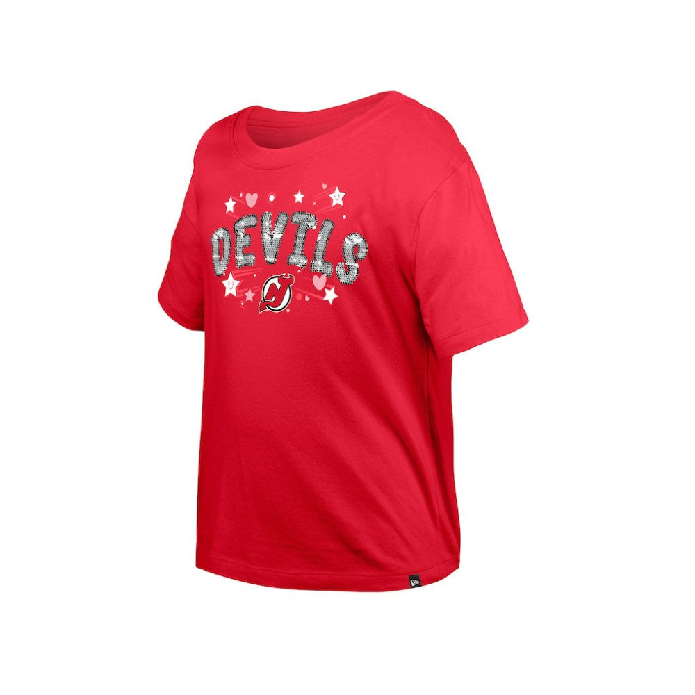 New Jersey Devils New Era Girl's Youth Flip Sequin T-Shirt