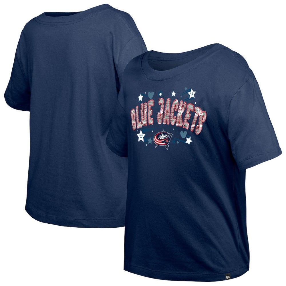 Columbus Blue Jackets New Era Girl's Youth Flip Sequin T-Shirt