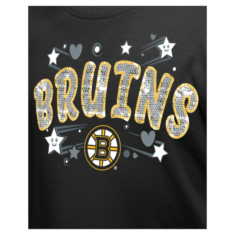 Boston Bruins New Era Girl's Youth Flip Sequin T-Shirt